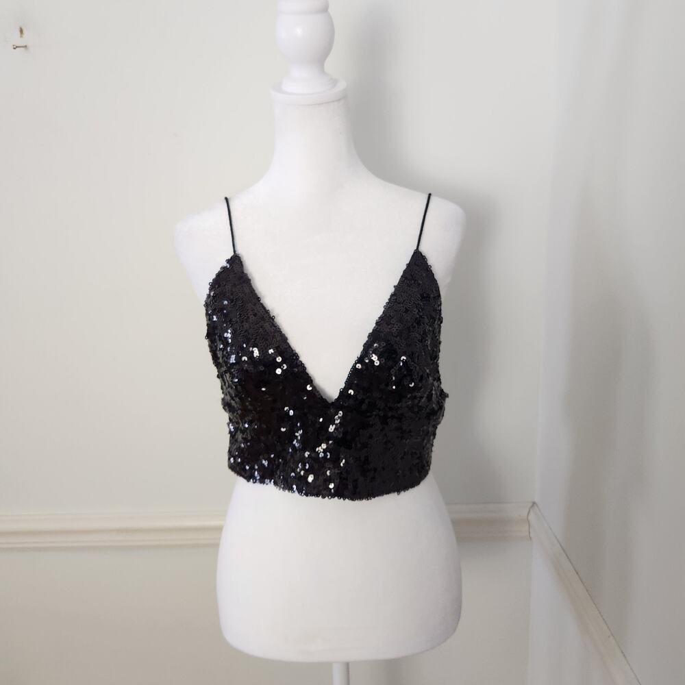 New Free People Intimately Bralette Sz Large Womens Black Top Crop Tank McBling